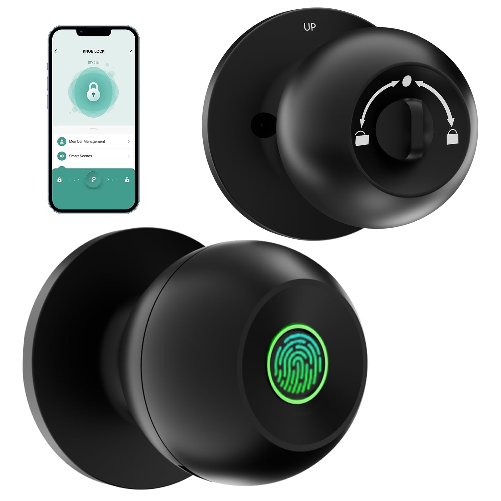 Photo 1 of DINSTECH Biometric Door Lock, Rechargeable Fingerprint Lock with App Control, Smart Door Knob for Bedrooms, Offices, Hotels