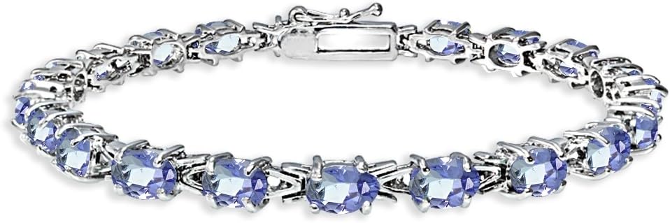 B. BRILLIANTSterling Silver Genuine, Created or Simulated Gemstone 6x4mm Oval Link Tennis Bracelet for Women