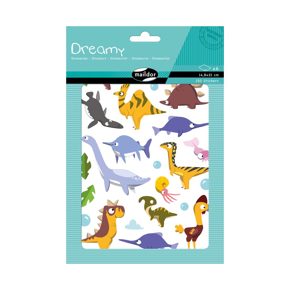 Maildor AE205C - Dreamy STICKERS - 6 sheets - Dimensions: 14,8 cm x 21 cm - DINOSAURS (150 stickers) - Children's Creative and Leisure Activity - DIY TOOL