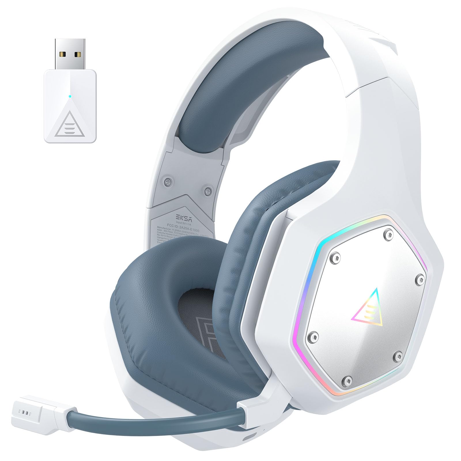 Photo 1 of EKSA E1000WT Wireless Gaming Headset,2.4GHz USB Gaming Headphones with Microphone for PC, PS5, PS4, Nintendo Switch, 7.1 Surround Sound Headset, RGB Light, Ergonomic Design for Birthday Gift