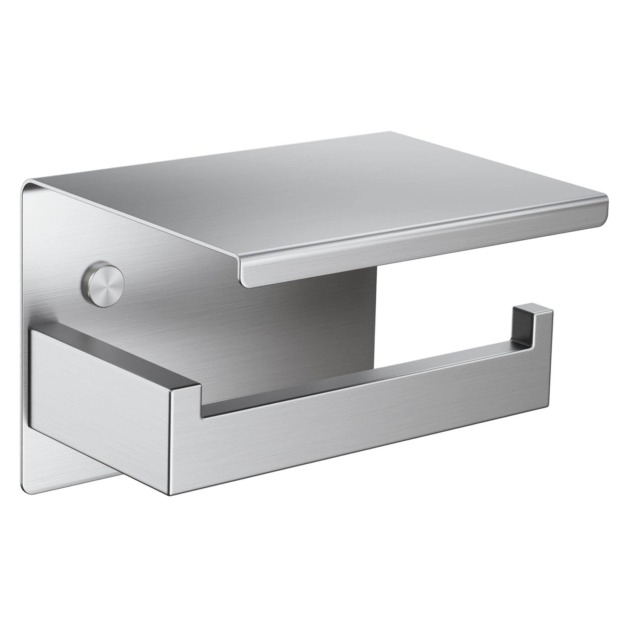 Aikzik Toilet Roll Holder Self Adhesive, Screw-in Wall Mounted Toilet Paper Holder with Phone Shelf, Premium 304 Stainless Steel for Bathroom & Kitchen, Waterproof - Silver