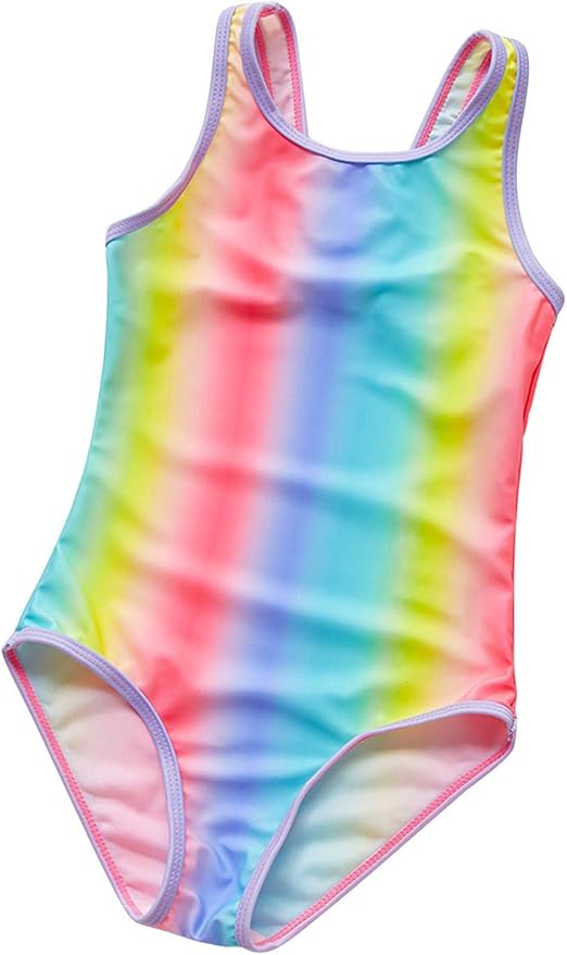 Girls Rainbow Striped Swimsuits, One Piece Swimsuit for Girls Bathing Suit Beach