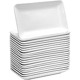 Irenare 20 Pcs 8 Inch Rectangular Salad Plates White Rectangular Porcelain Dessert Plates Appetizer Serving Tray Porcelain Platters for Fruit Sushi Dinner Parties, Microwave, Oven Safe