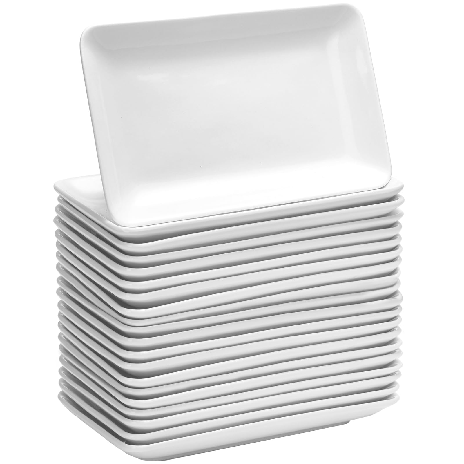 Photo 1 of Irenare 20 Pcs 8 Inch Rectangular Salad Plates White Rectangular Porcelain Dessert Plates Appetizer Serving Tray Porcelain Platters for Fruit Sushi Dinner Parties, Microwave, Oven Safe