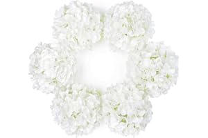 DuHouse Artificial Bigger Silk Hydrangea Flower Heads with Stem Fake White Hydrangea Flowers for Wedding Home Garden Centerpiece Pack of 6
