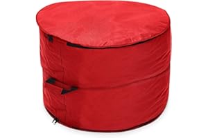 LAFBO Extra Large Double Sided 26" Christmas Wreath Storage Bag - Zippered, Heavy-Duty, Water-Resistant, Commercial Grade Material with Attached Handle, Store Garlands, Winter Coats, & Ski Gear (Red)