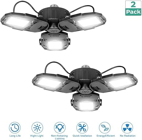 2 Pack 80w Led Garage Lights Deformable Garage Light With 3
