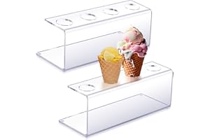 FillTouch 2 Pcs Ice Cream Cone Holder Waffle Cone Holder with 4 Holes 10.6 x 3.7 x 3.5 Inches Cupcake Sugar Stand Rack Display Cotton Candy for Party Buffets