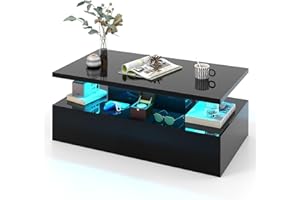 Tangkula LED Coffee Table, Modern High Gloss Coffee Table w/ 20-Color LED Lights, Adjustable Speed & Brightness, Remote Contr