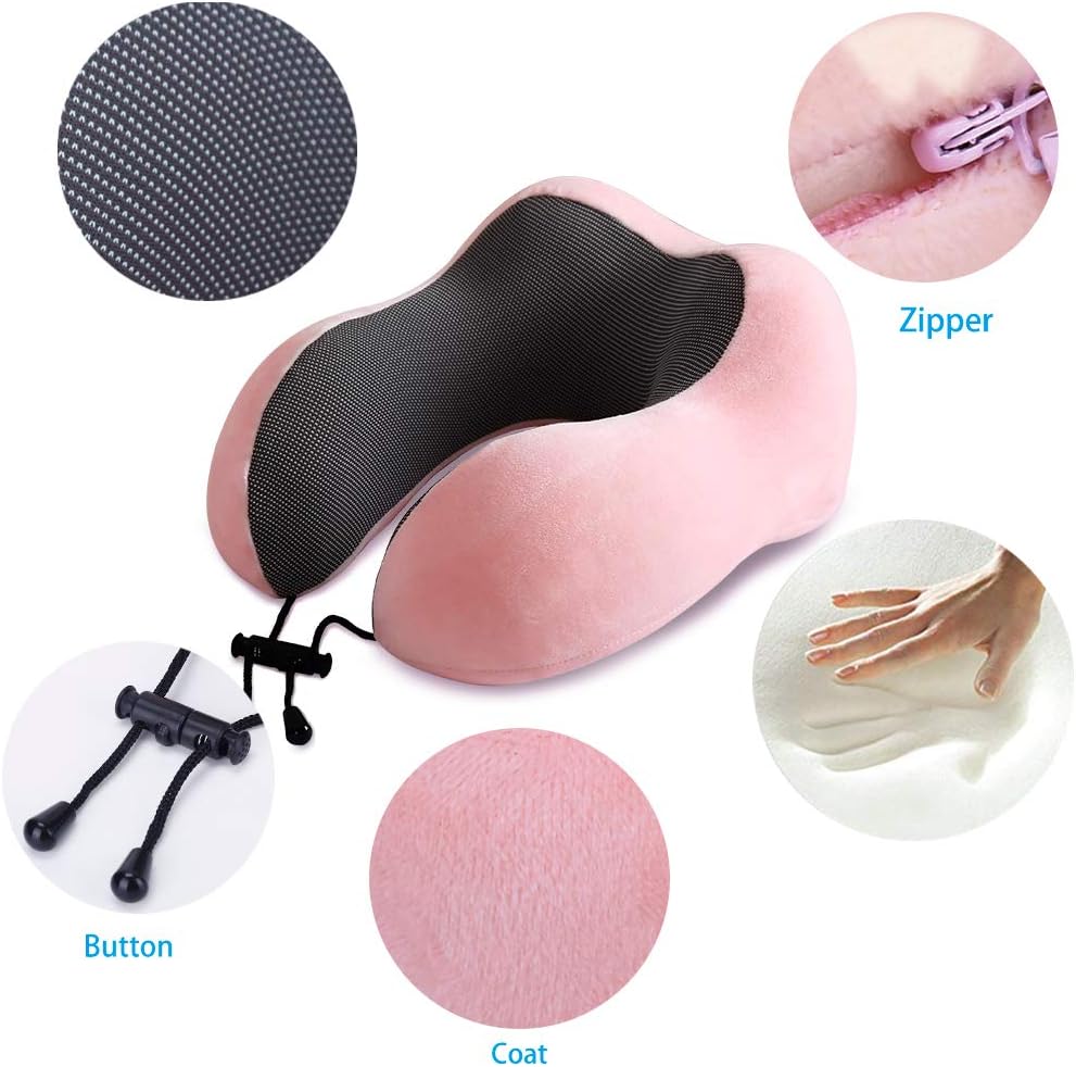 Travel Pillow, Best Memory Foam Neck Pillow Head Support Soft Pillow for Sleeping Rest, Airplane Car & Home Use (Pink): Home & Kitchen