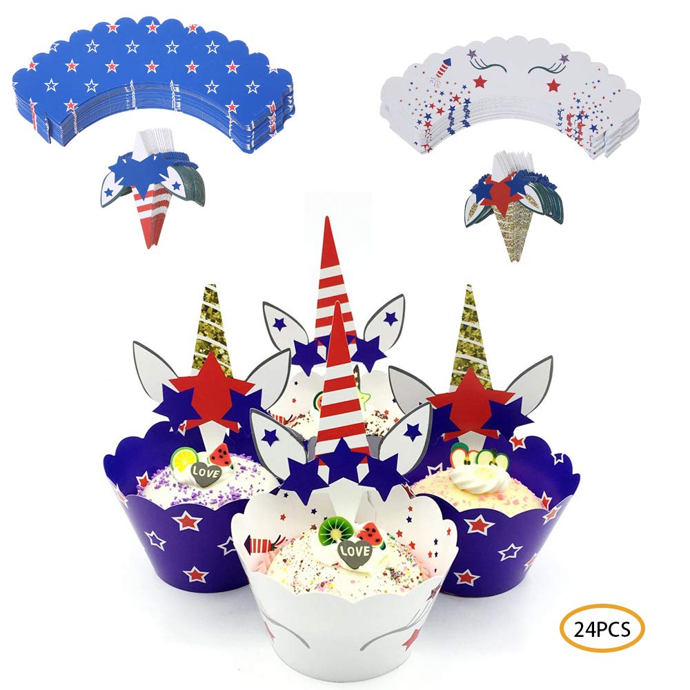 Amazon Com Efivs Arts 24 Pieces Unicorn Cake Wrappers Cupcake