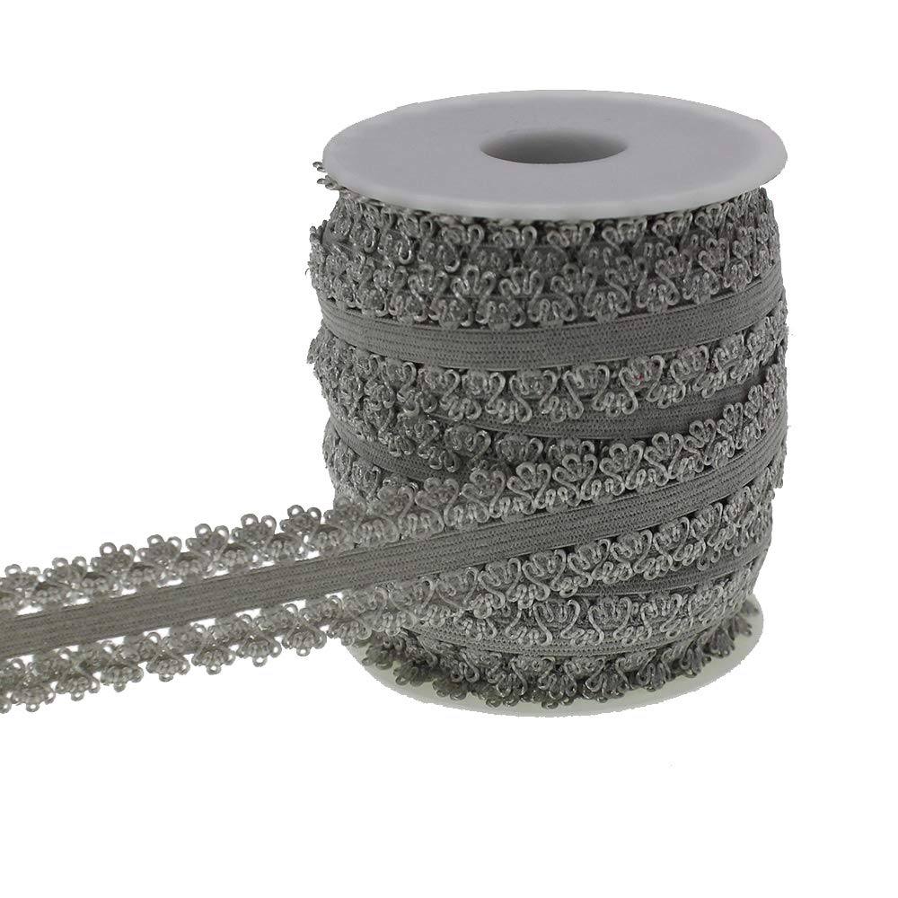 One Roll 16 Yards 3/4'' Picot Edge Stretch Lace, Frilly Edges Elastic Webbing,Lace for Headbands (Gray)