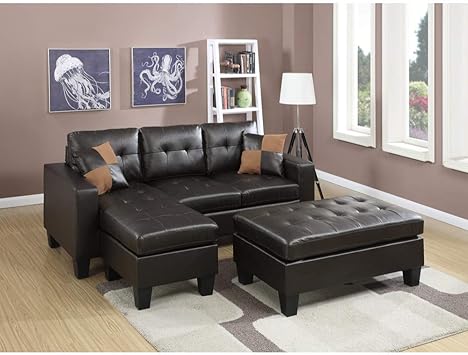 Amazon Com Benjara Bonded Leather Sectional Sofa With Ottoman