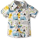 LittleSpring Boys Hawaiian Button Down Shirts Short Sleeve Cartoon Summer Casual Shirt
