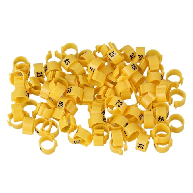 BQLZR Gelb 9,5 mm Innendurchmesser von 01 bis 100 Nummerierte Gefluegel Bands Vogel Taube Papageienkueken Leg Ringe Packung m