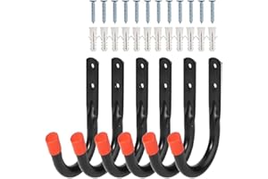 6 Pack Heavy Duty Garage Wall Hooks, Anti-Slip Utility Storage Hooks with Screws, Organizer Hooks for Ladders, Bikes, Tools, 