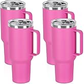 Temolulu 4 Pack 40 Oz Tumbler with Handle and Straw, Stainless Steel Double Wall Vacuum Insulated Cup, 40 OZ Travel Coffee Mug Bulk with Silicone Water Bottle Boot(Hot Pink)
