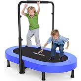 ANCHEER 56" Double Mini Trampoline for Kids, Mini Rebounder with 5-Level Adjustable Handle, Parent-Child Trampoline for Kids, Max Load 220lbs, Fun for Indoor/Outdoor
