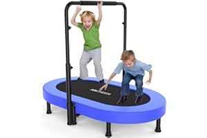 ANCHEER 56" Double Mini Trampoline for Kids, Mini Rebounder with 5-Level Adjustable Handle, Parent-Child Trampoline for Kids, Max Load 220lbs, Fun for Indoor/Outdoor