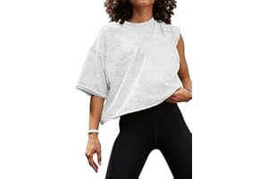Carpetcom Oversized Workout Shirts for Women Short Sleeve Drop Shoulder Casual Crop Tops Baggy Gym Yoga Athletic Tee