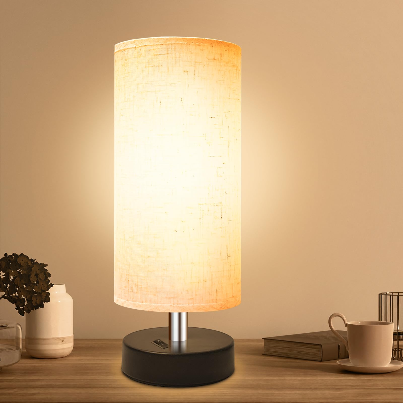 Photo 1 of DEGNJU Small Lamp for Bedroom, Bedside Lamps for Night Stands, Mini Minimalist Table Lamp with Round Flaxen Fabric Shade, 11 Inch Desk Reading Lamp for Dorm Room Living Room Office Room, 1 Pack