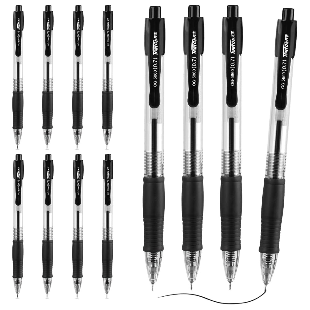 OFFCUP 12pcs Retractable Rollerball & Gel Pens with Pocket Clip - Black Ink, Smooth Writing for Adults, School & Office Supply