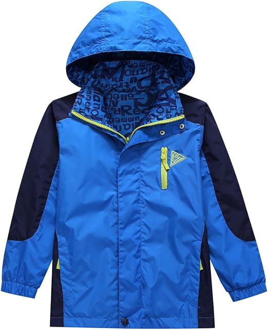 KID1234 Boys' Lightweight Rain Jacket Quick Dry Waterproof h Hooded