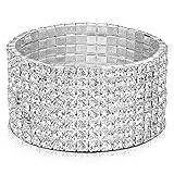 Finrezio Rhinestone Stretch Bracelet for Women Bridal Wedding Bracelet Silver-Tone Made with Sparkling Crystal
