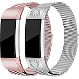 For Fitbit Charge 2 Bands, Stainless Steel Milanese Loop Metal Charge 2 Bands Replacement Accessories with Unique Magnet Lock, Small, Large
