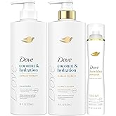 Dove Shampoo & Conditioner Set, Coconut & Hydration Flexible Hold Hairspray, Compressed Micro Mist – Deep Hydration for Revitalizing Dry, Damaged Hair & Styling (3 Piece Set)