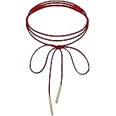 Red Velvet Choker Gothic Bow-knot Long Wrap Choker Necklace Suede Necklace for Women Prom Neck Jewelry with Gold Tube Pendant Boho Tie Neck Chain with Gold Pendant Party Accessories for Women (Red)