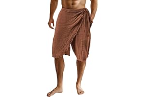 Beach Shorts for Men Linen Sarong Wrap Short Waist Elastic Breathable Beachwear Cover Up Swimwear