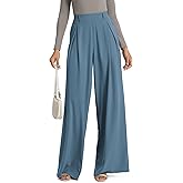 ODODOS Chiffon Flowy Pleated Wide Leg Pants for Women Lightweight High Waist Trouser with Pockets-27/29" /31" Inseam