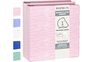 POPRUN 3 D Ring Binder 1 Inch, PVC-Free, Holds 225 Sheets of 8.5 x 11 Paper, Extra Durable Organizer with 2 Pockets for School & Office, Heavy-Duty, 2 Pack, Pink