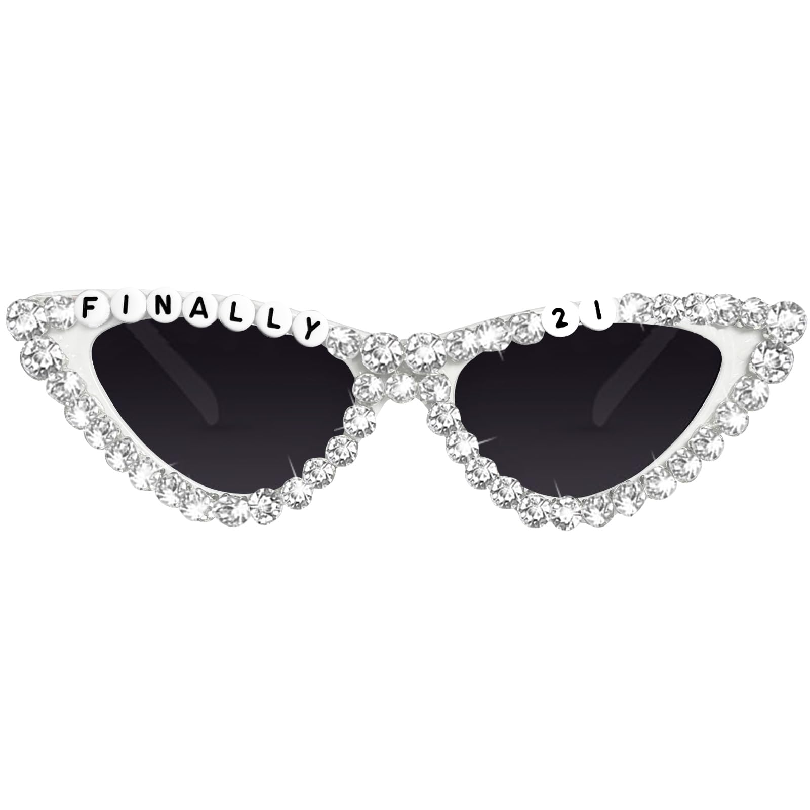 Topfunyy 21st Birthday Sunglasses - White Finally 21 Cat Eye Shiny Bling Diamond Glasses for Girls 21st Birthday Party Supplies