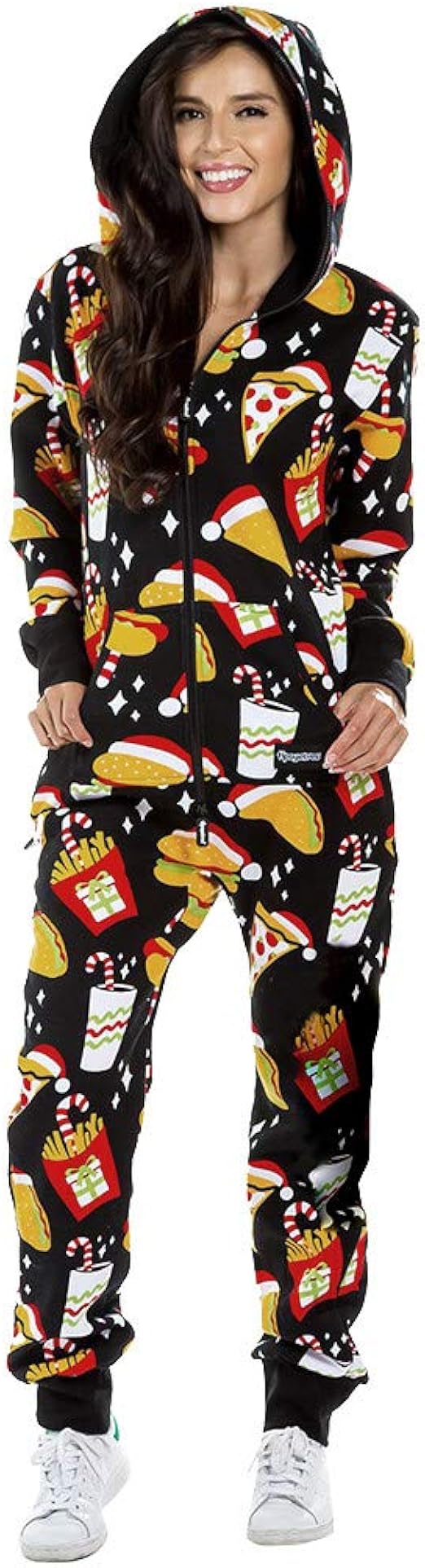 Women Long Sleeve Hooded Christmas Printed Pyjamas Nightwear Jumpsuit
