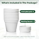 T4U 10cm Plastic Plant Pots 6-Pack with Saucers White Indoor Outdoor view 6