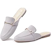 MUSSHOE Mules for Woman Buckle Flats Comfortable Slip on Women Mules Flats Shoes Backless Loafers