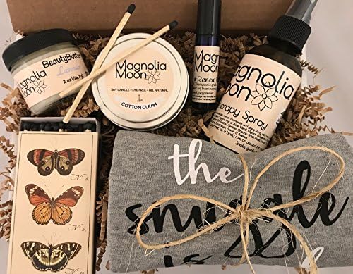 Gift Box-Women, 6pc Gift Set, Lotion Aromatherapy Spray Essential Oil Blend Cotton Clean Candle Match Box THE SNUGGLE IS REAL ONESIE (6Month) ~ NEW MOM, EXPECTING MOM, BABY SHOWER (6 Month)