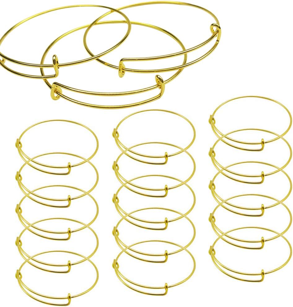 15 PCS Expandable Bangle Bracelet, Adjustable Wire Blank Bracelet Expandable Bangle for DIY Jewelry Making, Gold