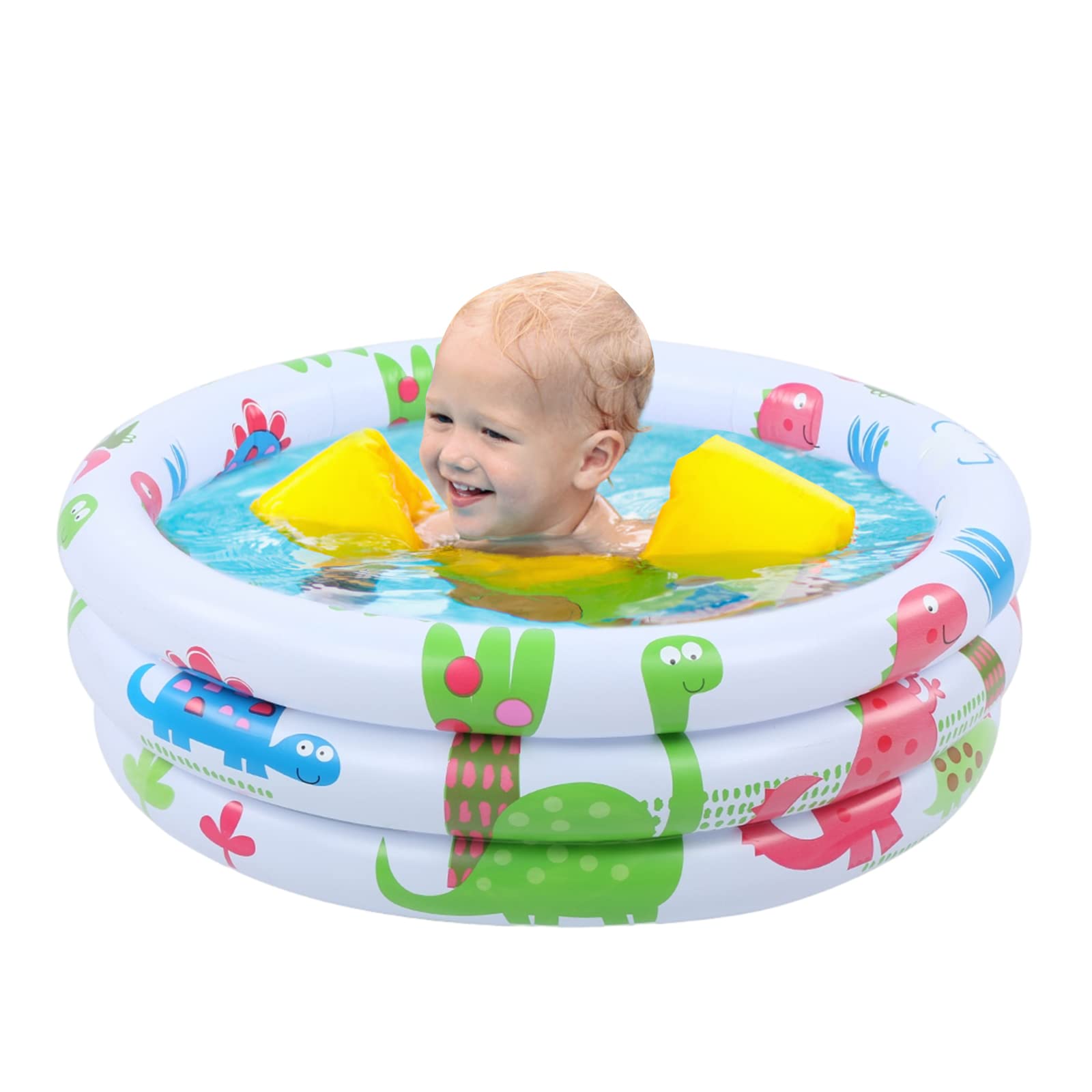 Inflatable Paddling Pool,3 Ring Portable Paddling Pools with Inflatable Safety Bubble Bottom,Indoor&Outdoor Water Play Swimming Pool for Pet,Summer Play Water Tools for Home and Travel