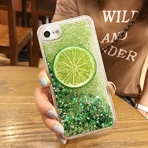 LINFA Luxury Fashion Stars Flowing Sparkles Sand Moving Flowing Summer Fruit Lemon Liquid phone case for iPhone 6 Plus 6SPlus 5.5 inch case Soft TPU Phone Case Cover (Green)