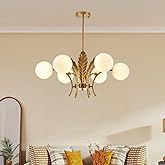 Aeyee Modern Sputnik Chandelier Mid Century Ceiling Pendant Light, 6 Lights Glass Globe Chandelier with Leaf Deco (White)