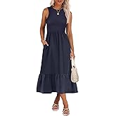 ANRABESS Women Midi Dresses 2026 Summer Casual Sleeveless Sundress High Neck Tank Top Racerback Flowy Beach Dress & Pockets
