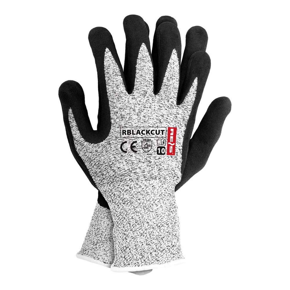 Reis RBLACKCUT Protective Gloves, Black-White-Black, 10 Size, Pack of 12