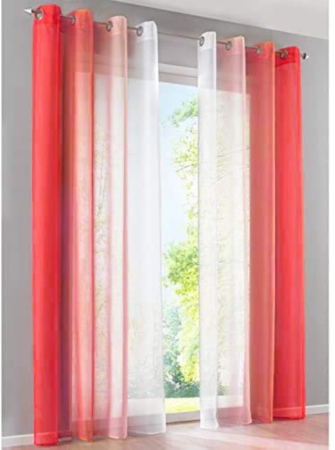 SIMPVALE 2 Panels Curtains Sheer - Solid Color Gradients - Transparent Voile Curtain with Eyelets - for Living Room Bedroom Balcony - Red with White - White 140cm/Drop 175cm