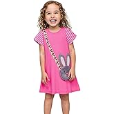 HILEELANG Toddler Girl Short Sleeve Dress Cotton Casual Jersey Shirt Playwear Applique Dress