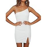 Just Quella Women's Asymmetric Neckline Bodycon Mini Dress Sexy Split Party Dresses