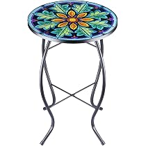 Table D'Appoint Extérieur MUMTOP 35.6cm - Design Mosaïque Feuilles | Pour Jardin, Salon, Balcon