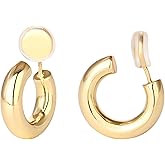 LEMEDO Chunky Clip On Hoop Earrings for Women 14K Gold Plated Non Pierced Thick Tube Clip On Hoops Minimalist Adjustable No Piercing Fake Earrings